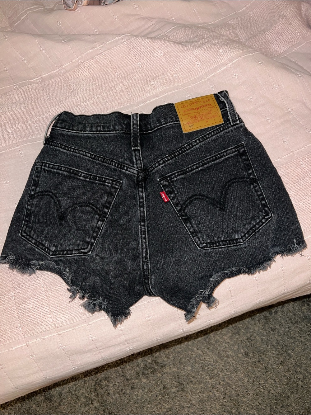 Levi’s 501 Black Frayed Hem Denim Shorts